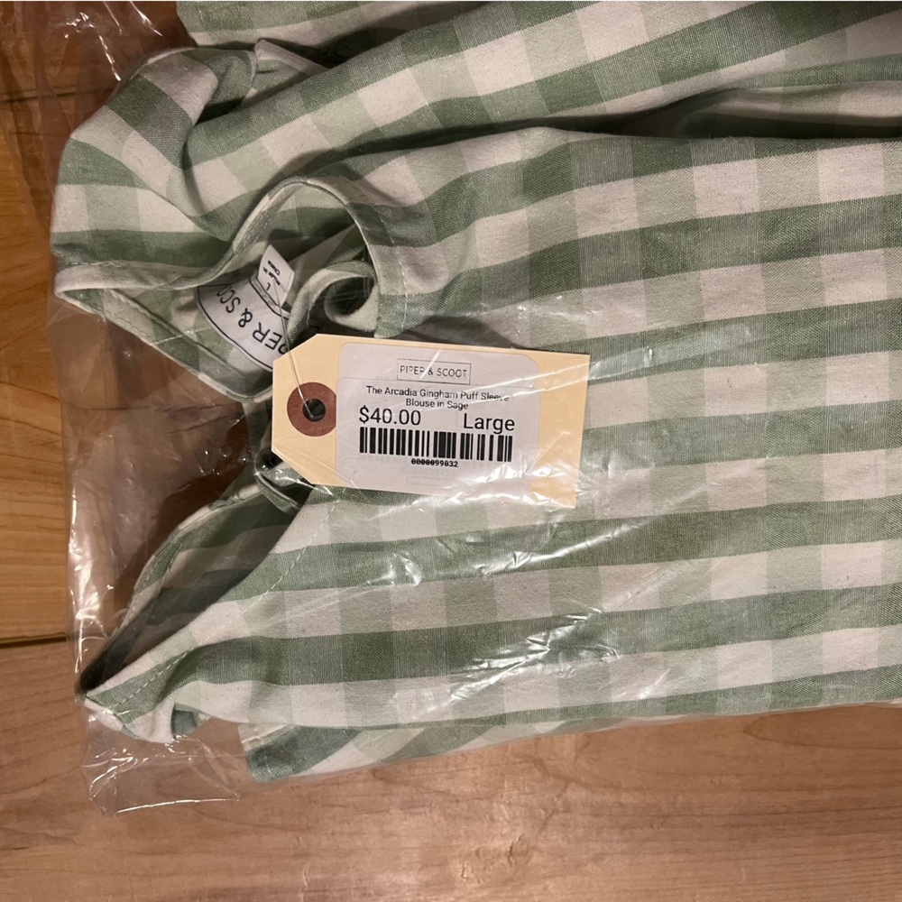 Gingham Puff Sleeve Blouse in Sage - Picture 8 of 8